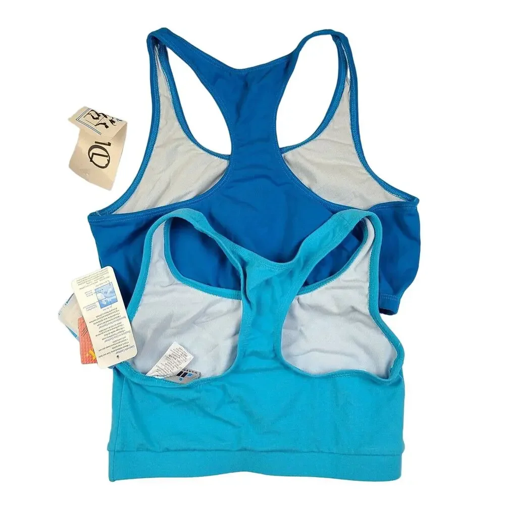 Vintage Sports Bras Workout Tank Y2K Medium Blue Floral 00s 90s Lot
